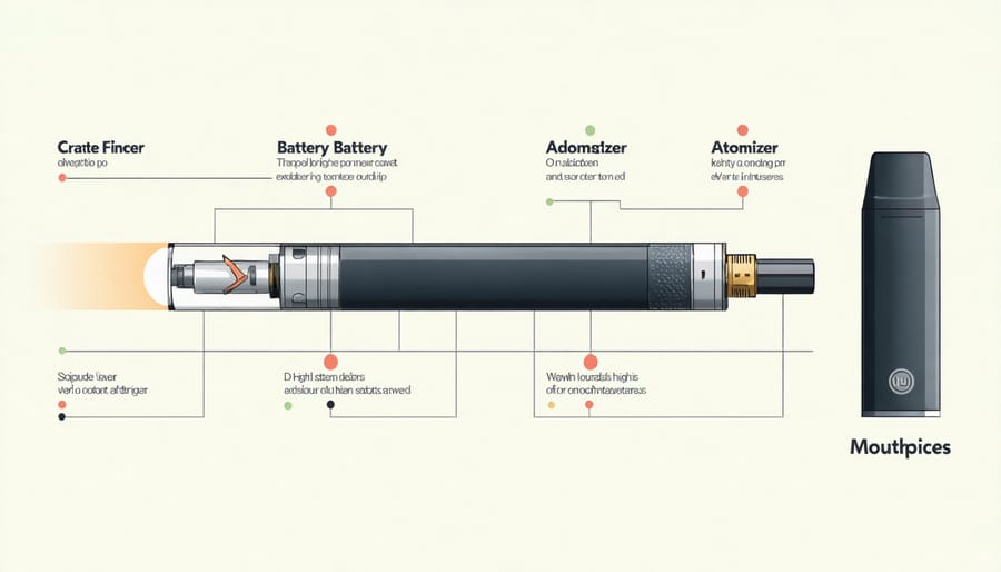 Diagram of an electronic cigarette showing its main parts