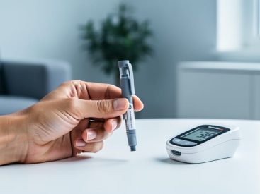 Insulin pen and glucose meter held together on a surface, representing monitoring and insulin use in type 2 diabetes management.